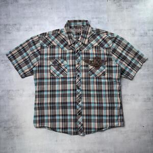Y2K Grey Franky Max Grunge Cross Skater Plaid Button Up Shirt
